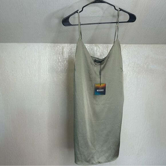 Carli Bybel x Missguided Sage Green Satin Slip Dress Size 6 - Picture 6 of 10